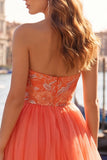 Yellow A-Line Strapless Floral Embroidered Short Homecoming Dress