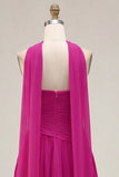Yellow A-Line Strapless Ruched Pleated Homecoming Dress with Neck Scarf