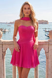 Yellow A-Line Strapless Ruched Pleated Homecoming Dress with Neck Scarf