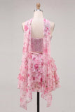 Sweetheart Light Blue 2 Piece A-Line Corset Tiered Floral Homecoming Dress with Beading