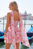 Sweetheart Light Blue 2 Piece A-Line Corset Tiered Floral Homecoming Dress with Beading