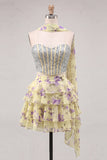 Sweetheart Light Blue 2 Piece A-Line Corset Tiered Floral Homecoming Dress with Beading