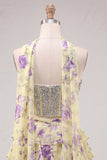 Sweetheart Light Blue 2 Piece A-Line Corset Tiered Floral Homecoming Dress with Beading
