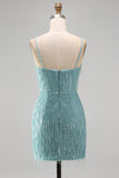 Gold Bodycon Spaghetti Straps Sequins Homecoming Dress with Fringes
