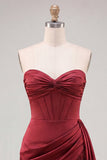 Burgundy Bodycon Sweetheart Corset Ruched Fringed Lace Up Back Homecoming Dress