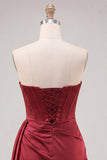 Burgundy Bodycon Sweetheart Corset Ruched Fringed Lace Up Back Homecoming Dress