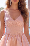 Lilac A-Line Tiered V-Neck Pearl Short Homecoming Dress with Lace Up Back