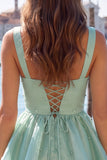 Lilac A-Line Tiered V-Neck Pearl Short Homecoming Dress with Lace Up Back