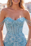 Pearl Off the Shoulder Pink Corset Floral Homecoming Dress with Sequins