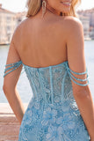 Pearl Off the Shoulder Pink Corset Floral Homecoming Dress with Sequins