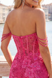 Pearl Off the Shoulder Pink Corset Floral Homecoming Dress with Sequins