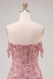 Pearl Off the Shoulder Pink Corset Floral Homecoming Dress with Sequins