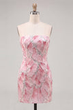 Strapless Pink Bodycon Sequins Short Homecoming Dress