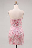 Strapless Pink Bodycon Sequins Short Homecoming Dress