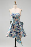 Sweetheart Pink Flower A-Line Jacquard Pearls Homecoming Dress with Bow