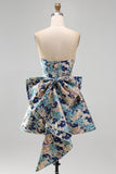 Sweetheart Pink Flower A-Line Jacquard Pearls Homecoming Dress with Bow