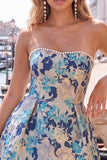 Sweetheart Pink Flower A-Line Jacquard Pearls Homecoming Dress with Bow