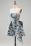 Sweetheart Pink Flower A-Line Jacquard Pearls Homecoming Dress with Bow