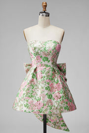 Sweetheart A-Line Floral Jacquard Pearls Homecoming Dress with Bow