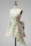 Sweetheart A-Line Floral Jacquard Pearls Homecoming Dress with Bow