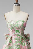 Sweetheart A-Line Floral Jacquard Pearls Homecoming Dress with Bow
