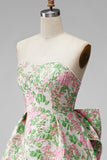 Sweetheart A-Line Floral Jacquard Pearls Homecoming Dress with Bow