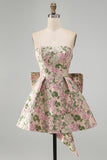 Sweetheart A-Line Floral Jacquard Pearls Homecoming Dress with Bow