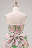 Sweetheart Pink Flower A-Line Jacquard Pearls Homecoming Dress with Bow