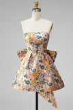 Sweetheart A-Line Floral Jacquard Pearls Homecoming Dress with Bow