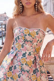 Sweetheart Pink Flower A-Line Jacquard Pearls Homecoming Dress with Bow