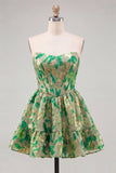 Green Sweetheart A-Line Corset Jacquard Homecoming Dress with Ruffles