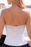 Fuchsia and Red Strapless Beaded A-Line Short Homecoming Dress with Bow