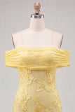 Off the Shoulder Yellow Floral Tight Homecoming Dress with Ruffles