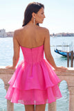 Pink Sweetheart Corset A-Line Tiered Homecoming Dress with Beading