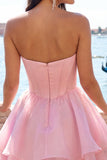 Pink Sweetheart Corset A-Line Tiered Homecoming Dress with Beading