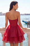 Pink Sweetheart Corset A-Line Tiered Homecoming Dress with Beading