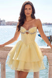 Pink Sweetheart Corset A-Line Tiered Homecoming Dress with Beading