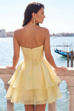 Pink Sweetheart Corset A-Line Tiered Homecoming Dress with Beading