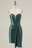 Dark Green Sweetheart Corset Satin Bodycon Homecoming Dress with Sash