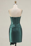 Dark Green Sweetheart Corset Satin Bodycon Homecoming Dress with Sash
