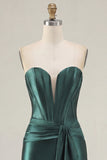 Dark Green Sweetheart Corset Satin Bodycon Homecoming Dress with Sash