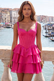 Dark Green A-Line Tiered Corset Thick Straps Homecoming Dress with Lace Up Back