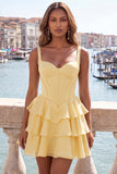 Dark Green A-Line Tiered Corset Thick Straps Homecoming Dress with Lace Up Back