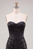 Sweetheart Black Bodycon Corset Pearls Homecoming Dress with Lace Up Back