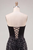 Sweetheart Black Bodycon Corset Pearls Homecoming Dress with Lace Up Back