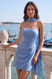 Strapless Lilac Ruched Floral Tight Homecoming Dress
