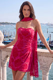 Strapless Lilac Ruched Floral Tight Homecoming Dress