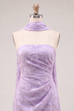 Strapless Lilac Ruched Floral Tight Homecoming Dress