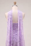 Strapless Lilac Ruched Floral Tight Homecoming Dress