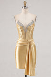 Gold Sweetheart Tight Corset Homecoming Dress with Beading